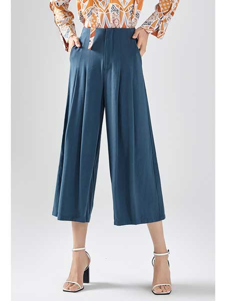 艾莱依女装品牌2020春夏新款垂感阔腿裤女高腰显瘦直筒裤