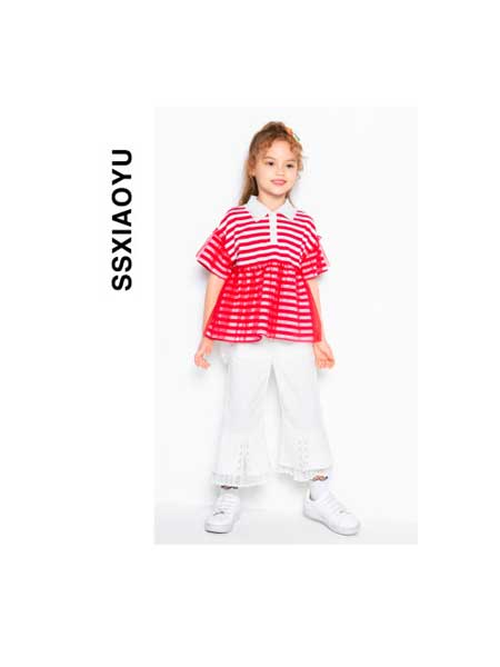 时尚小鱼童装品牌2020春夏洋气网红女童网纱格子短袖
