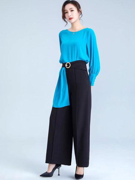 布伦圣丝女装品牌2020春夏新款纯色系带式气质长袖上衣