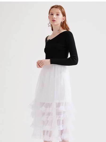 糖力潮品(TAMMYTANGS)女装品牌2020春夏新款高腰白色网纱荷叶边中长款半身裙