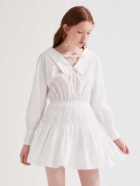 糖力潮品(TAMMYTANGS)女装品牌2020春夏新款长袖翻领式V领显瘦衬衫连衣裙