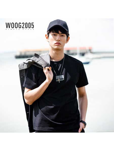 woog2005男装品牌2020春夏男士条纹圆领短袖t恤新款潮流宽松纯棉体恤半袖T