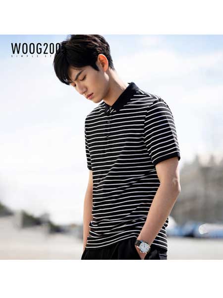 woog2005男装品牌2020春夏黑色短袖polo衫男新款韩版潮流体恤男士翻领t恤