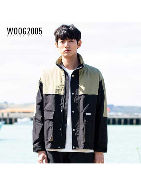 woog2005男装品牌2020春夏男士立领拼接工装夹克新款潮流宽松撞色外套