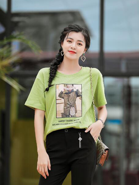 新佳娜女装品牌2020春夏绿色衬衫