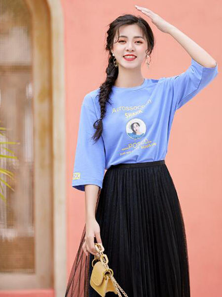 新佳娜女装品牌2020春夏蓝色衬衫