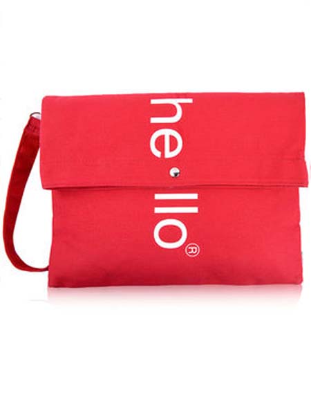 anello箱包品牌2020春夏字母印花红色HELLO女士三用全棉折叠单肩包斜挎背包手提
