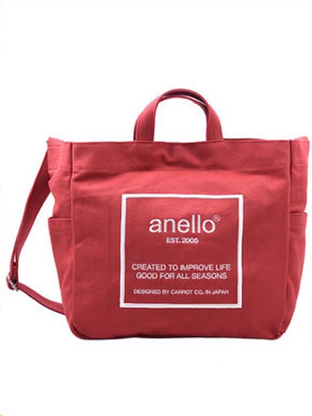 anello箱包品牌2020春夏红色棉质刺绣标志单肩包斜挎包女潮流辣妈咪包