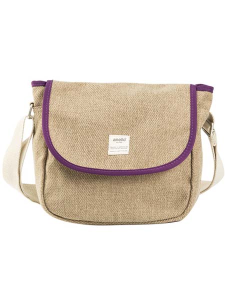 anello箱包品牌2020春夏紫色边米色时尚女单肩包斜挎包迷你信使包