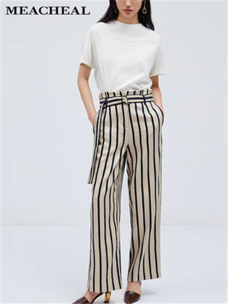 米茜尔女装品牌2020春夏条纹直筒时尚裤子