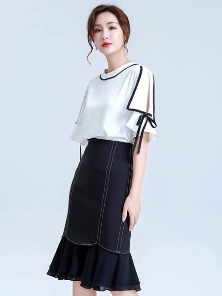 布伦圣丝女装品牌2020春夏白色T恤半身裙黑色
