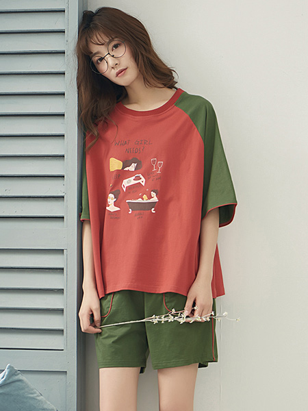 黛梦思女装品牌2020春夏纯棉两件套装韩版短袖短裤薄款可爱可外穿家居服