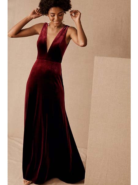 BHLDN女装品牌2020春夏知性酒红色修身礼服