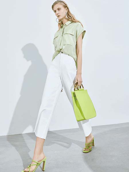 宠爱女人女装品牌2020春夏绿色橙色白色七分裤直筒