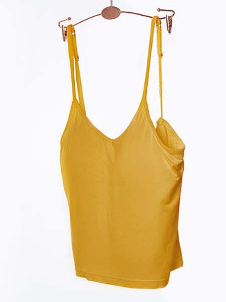 桃花季女装品牌2020春夏黄色新款女休闲露背吊带bra一体式运动文胸内外穿背心