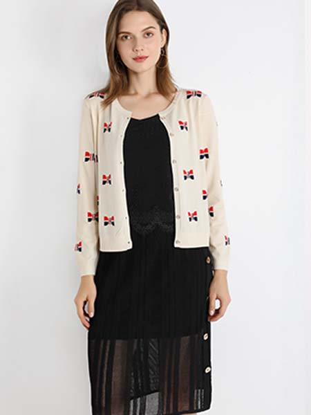 雅意娜菲女装品牌2020春夏针织衫外套米色