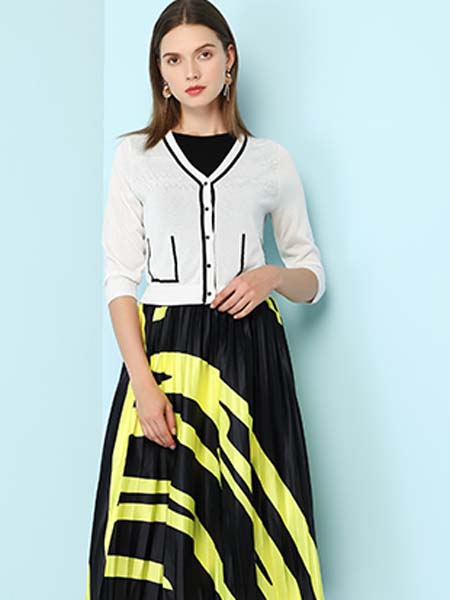 雅意娜菲女装品牌2020春夏V领白色针织开衫外套