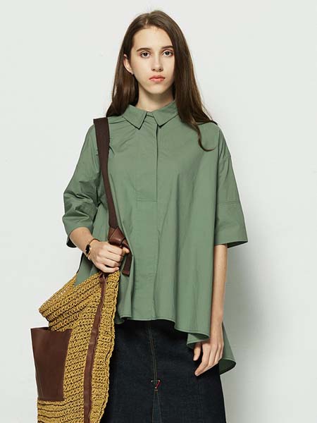 欧蒂芙 OUDIFU女装品牌2020春夏绿色衬衫宽松