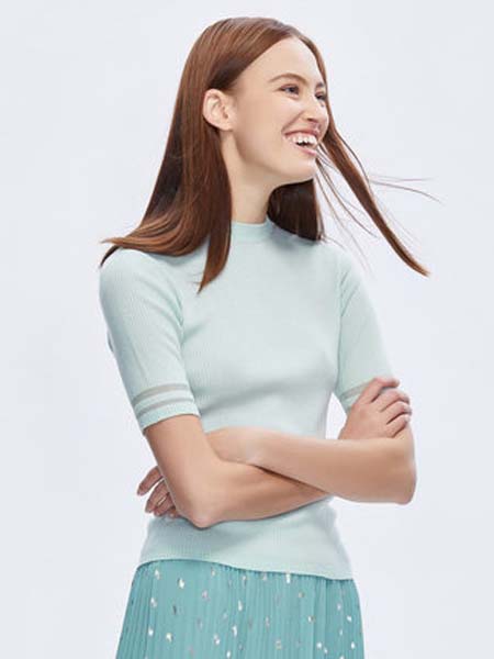 朗姿女装品牌2020春夏时尚圆领糖果色条纹红色羊毛衫女针织上衣¥690.00