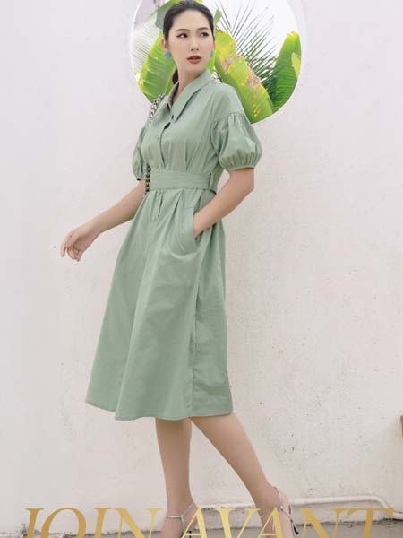 JA女装品牌2020春夏绿色修身连衣裙