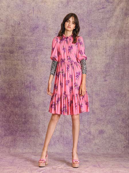 Manoush女装品牌2020春夏粉色紫花连衣裙