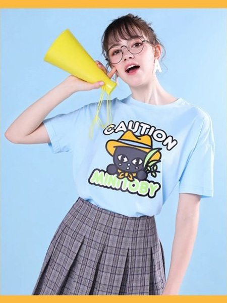Azona A02阿桑娜 A02女装品牌2020春夏蓝色T恤