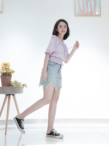 宣言女装品牌2020春夏浅紫色雪纺衫