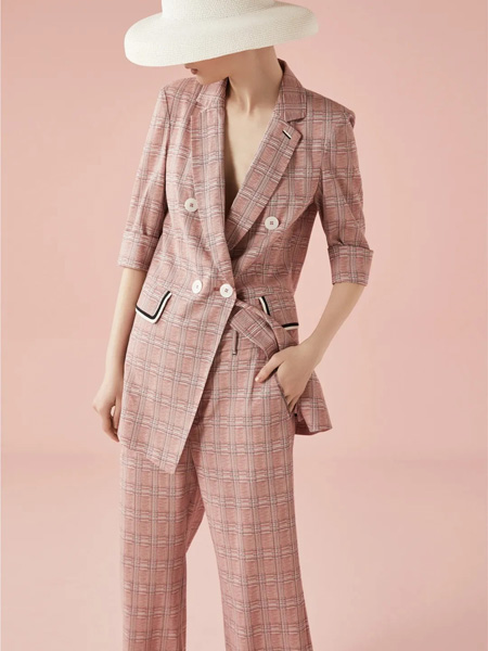 芮玛女装品牌2020春夏西装格纹粉色套装