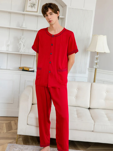 安妮芬内衣品牌2020春夏圆领大红色睡衣