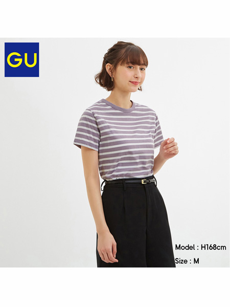 GU极优女装品牌2020春夏紧身条纹圆领短袖