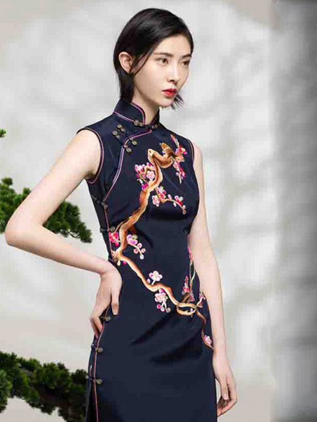 CHOICE YIN女装品牌2020春夏旗袍藏蓝色