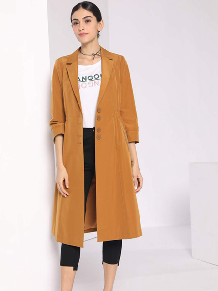 缔雅诗女装品牌2020春夏棕色长款风衣外套