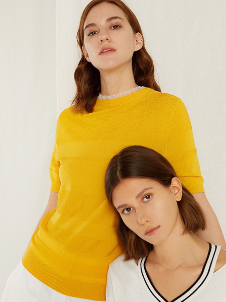 撒尼女装品牌2020春夏黄色针织衫