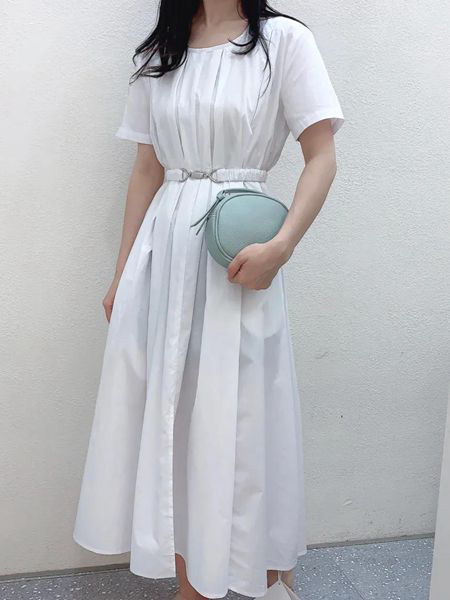 赫本家 - HEBENJIA女装品牌2020春夏圆领白色连衣裙