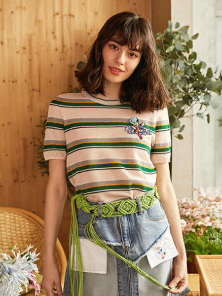 米可芭娜女装品牌2020春夏冰丝针织衫韩版洋气薄款条纹上衣2020年夏季新款