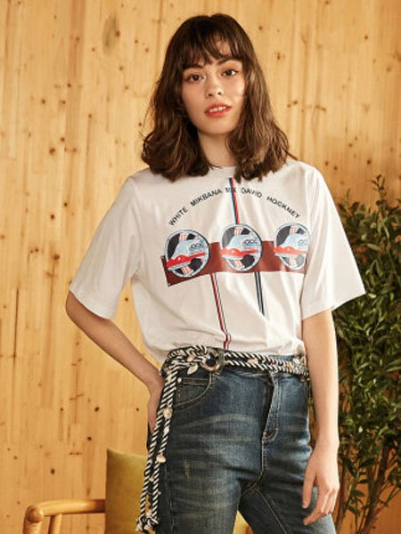 米可芭娜女装品牌2020春夏棉质白色印花T恤短袖上衣女创意设计感2020年夏季新款