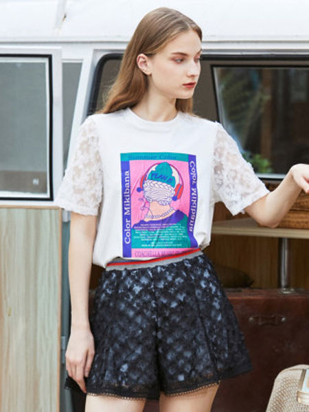 米可芭娜女装品牌2020春夏纯棉短袖蕾丝T恤女字母印花韩版宽松ins潮上衣2020年夏款
