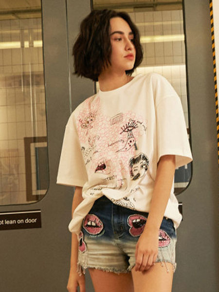 米可芭娜女装品牌2020春夏纯棉短袖T恤女韩版宽松显瘦创意手绘上衣女2020夏季新款