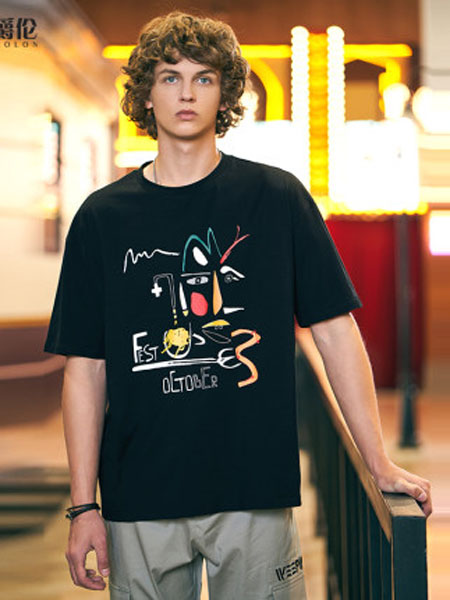 英爵伦男装品牌2020春夏涂鸦短袖T恤 潮流印花艺术趣味 抽象宽松嘻哈半袖男