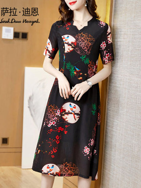 萨拉迪恩女装品牌2020春夏贵夫人连衣裙子夏2020新款洋气中年复古中国风真丝桑蚕丝裙