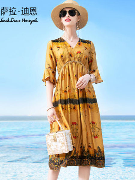 萨拉迪恩女装品牌2020春夏中年妈妈重磅真丝连衣裙桑蚕丝2020新款夏季高档复古印花中长款