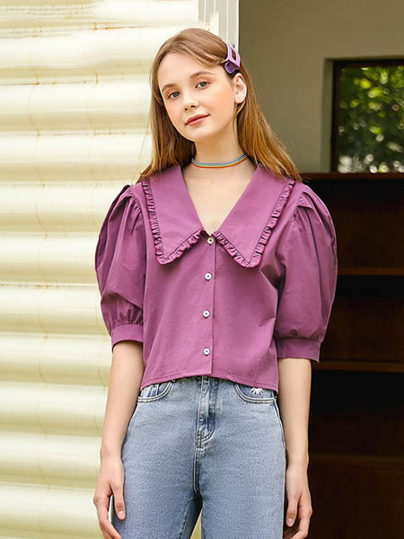 UNIFEE女装品牌2020春夏短款清新泡泡袖衬衫