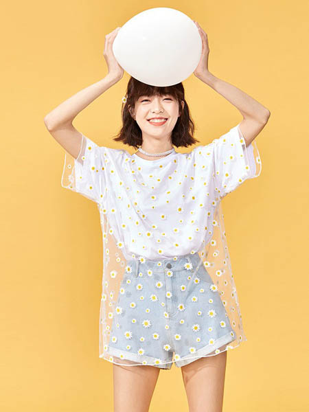 UNIFEE女装品牌2020春夏时尚假两件网纱T恤