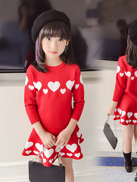 宾果童话童装品牌2020春夏爱心红色修身连衣裙