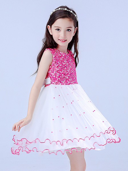 宾果童话童装品牌2020春夏无袖紫红色白纱连衣裙