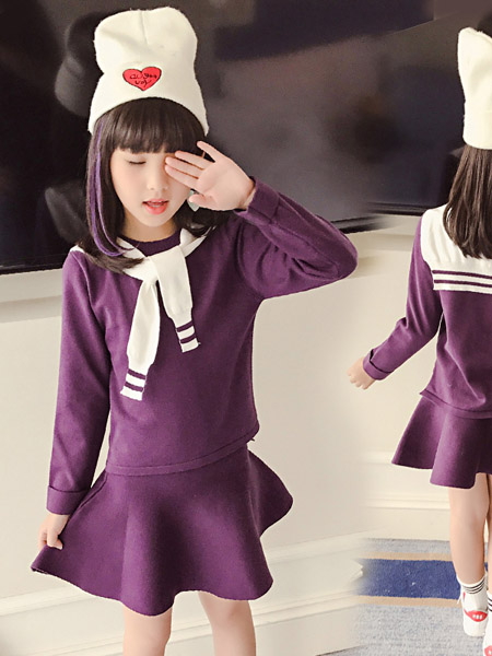 宾果童话童装品牌2020春夏紫色连衣裙
