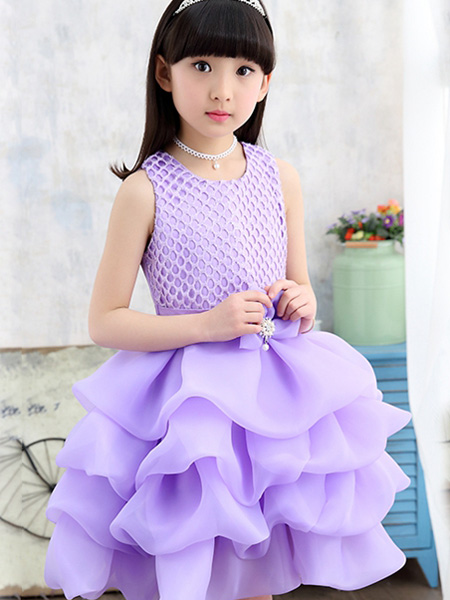 宾果童话童装品牌2020春夏紫色花瓣公主裙蓬蓬裙