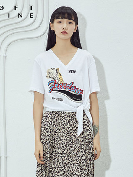LOFT SHINE女装品牌2020春夏专柜正品V领趣味印花T恤