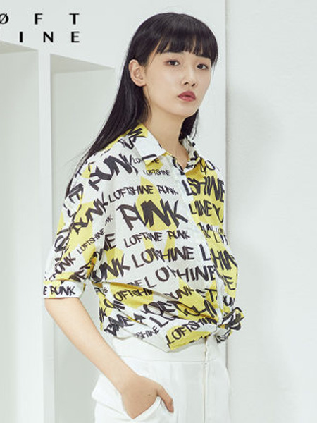 LOFT SHINE女装品牌2020春夏专柜正品街头涂鸦字母衬衫