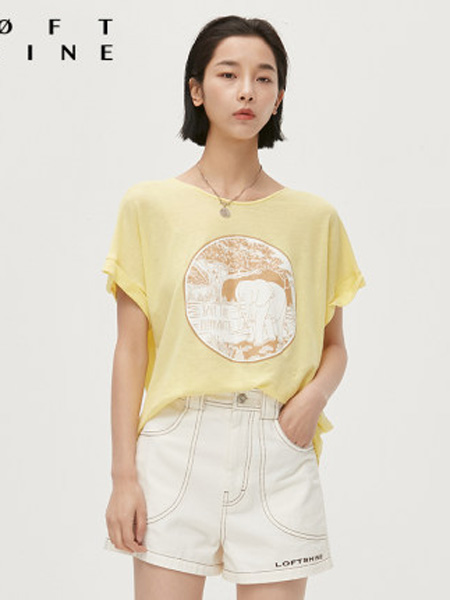 LOFT SHINE女装品牌2020春夏新颖趣味印花露背T恤
